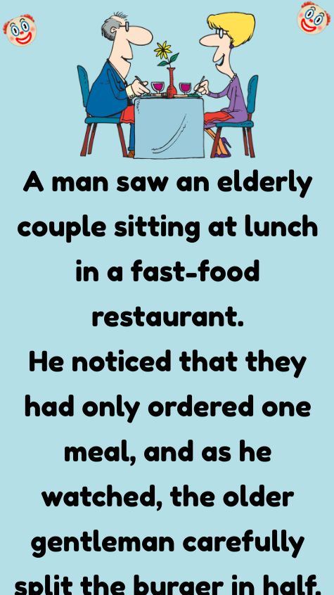 An elderly couple sitting in a fast-food restaurant
